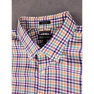 Neiman‎ Marcus Button Up Shirt Men's XL Plaid Long Sleeve Colorful Bright Church